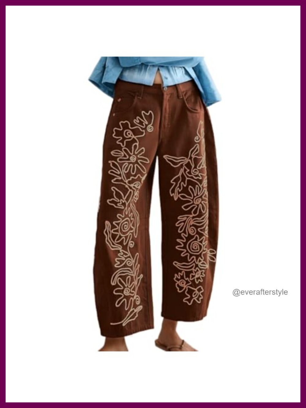 Embroidered Mid Rise Boyfriend Wide Leg Ankle Jeans